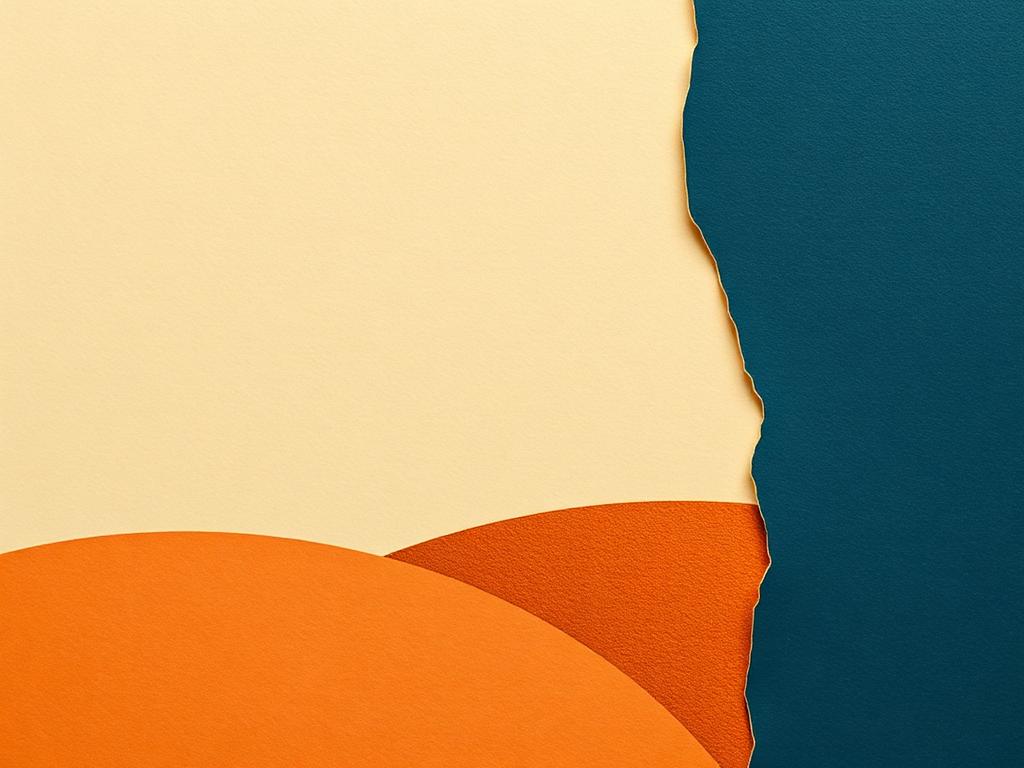 Layered paper shapes in terracotta, sand and deep blue